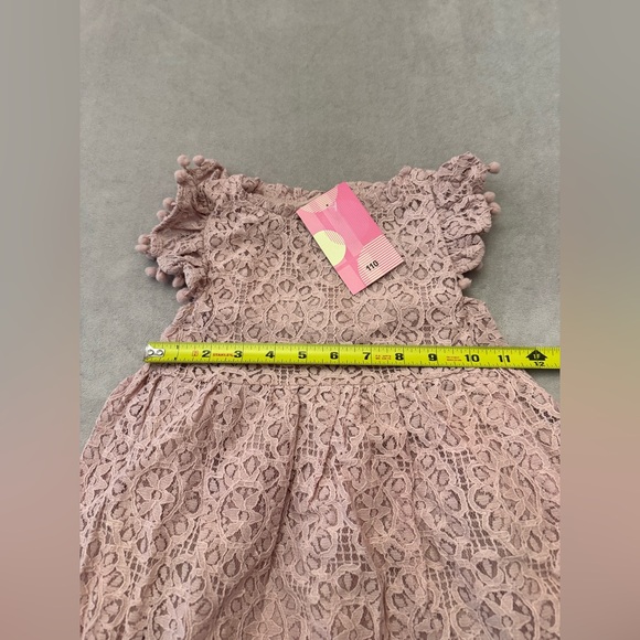 Girls Lace Dress 3T (110) Dusty Pink Pom Trim Knee Length NWT Special Occasion - Picture 2 of 6